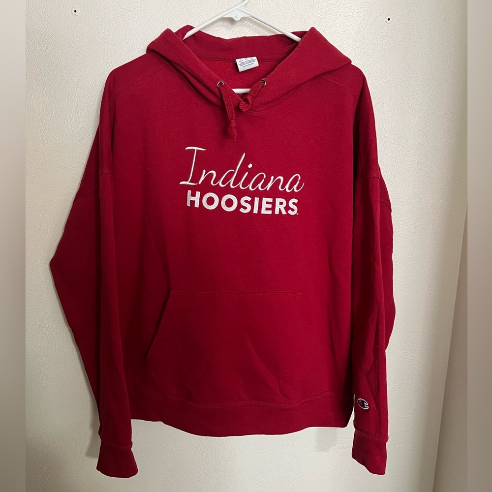 CHAMPION‎ Classic Fleece Indiana Hoosiers Embroidered Hoodie Red White Wms Sz XL